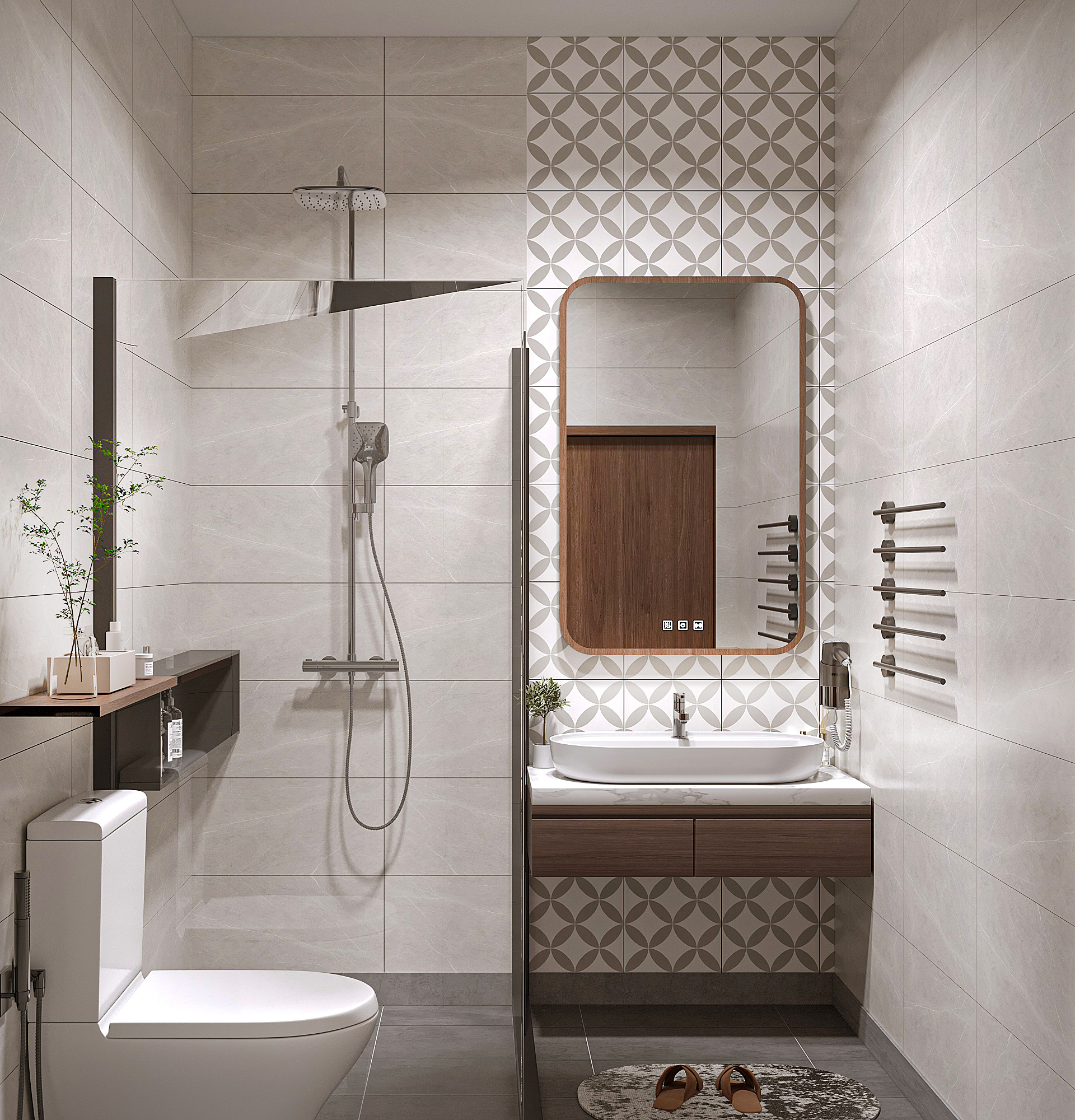 Thiết kế nhà vệ sinh với điểm nhấn là tường gạch bông đẹp Thiết kế nhà vệ sinh với điểm nhấn là tường gạch bông đẹp