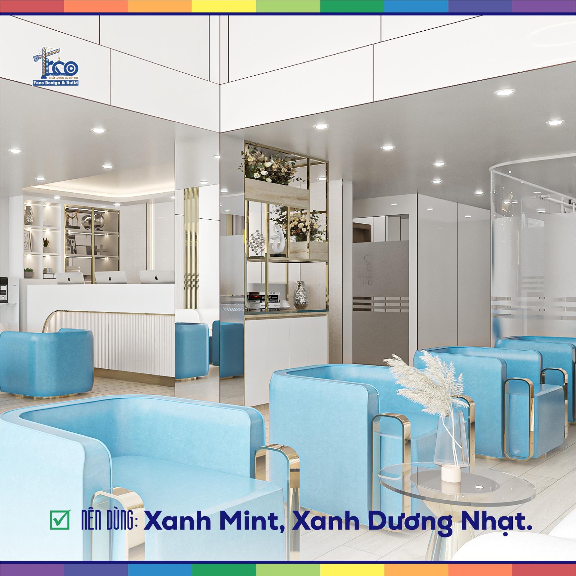 Nên dùng xanh dương nhạt, xanh mint trong thiết kế phòng khám nha khoa Nên dùng xanh dương nhạt, xanh mint trong thiết kế phòng khám nha khoa
