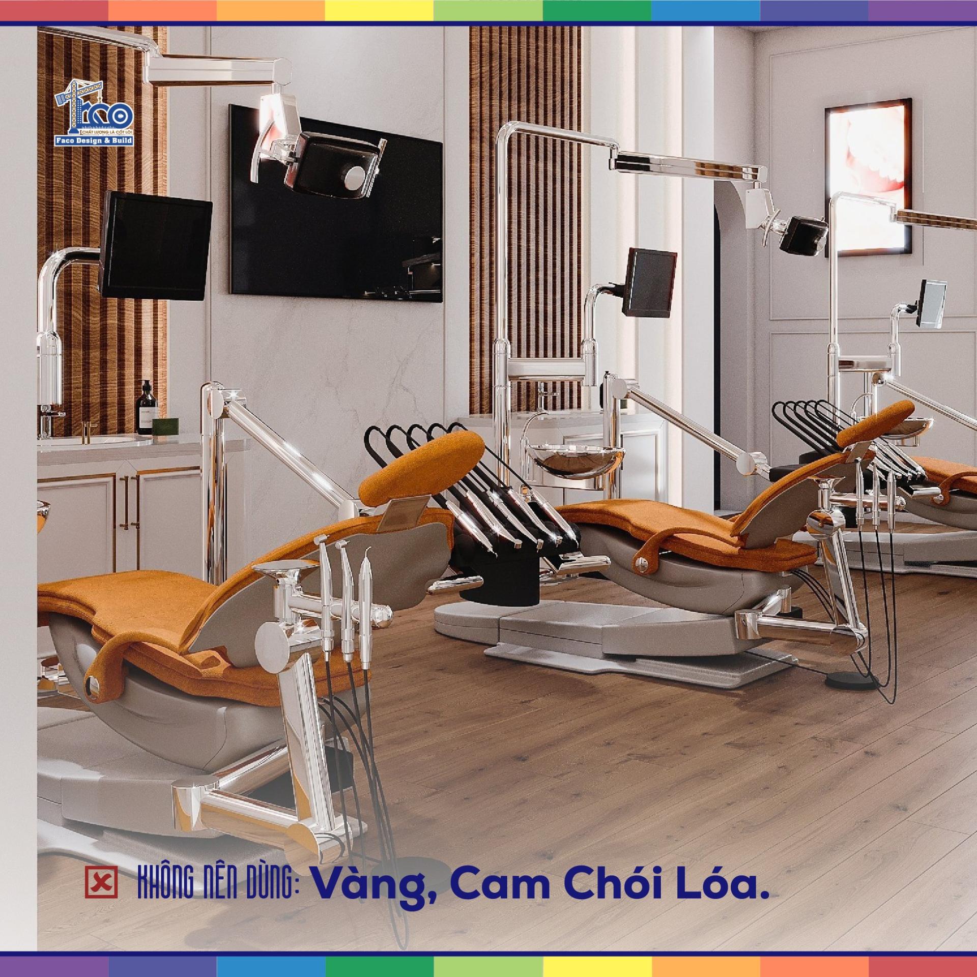 Không nên sử dụng vàng, cam trong thiết kế phòng khám nha khoa gây rối mắt Không nên sử dụng vàng, cam trong thiết kế phòng khám nha khoa gây rối mắt