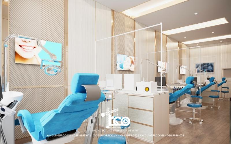 Mẫu thiết kế phòng khám nha khoa diện tích trung bình hiện đại và ngăn nắp