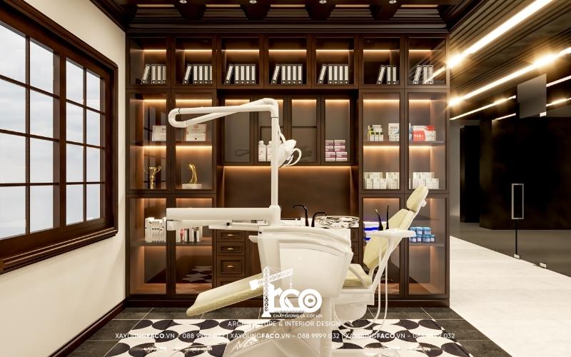 Mẫu thiết kế phòng khám nha khoa phong cách Neo-classic tinh tế với các đường phào chỉ quý tộc.