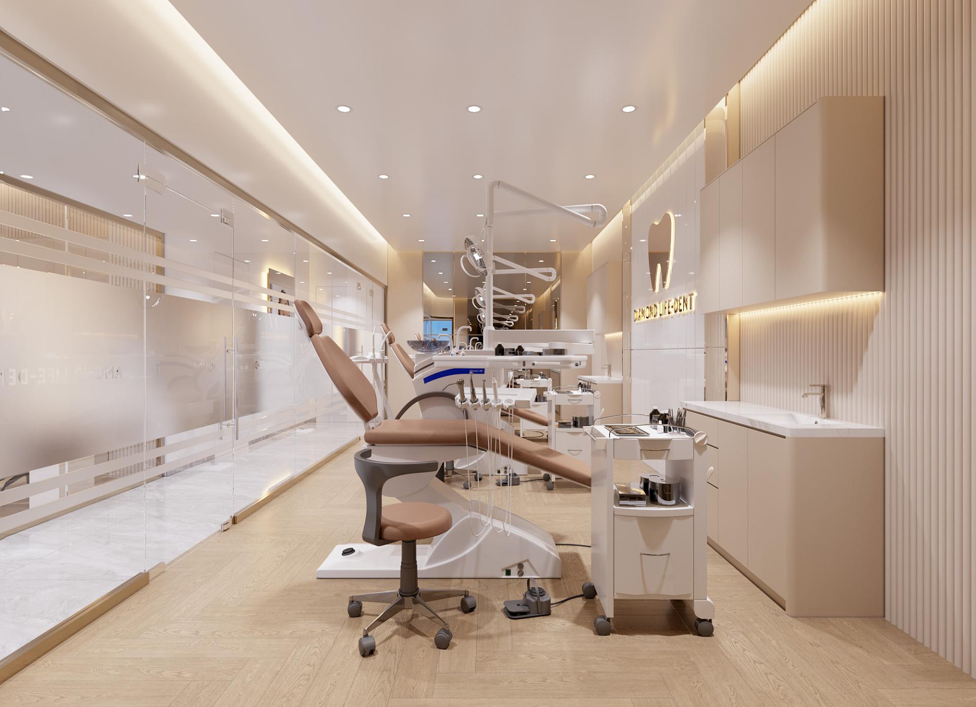 Mẫu thiết kế nha khoa đẹp nổi bật với hệ vách kính mờ Mẫu thiết kế nha khoa đẹp nổi bật với hệ vách kính mờ
