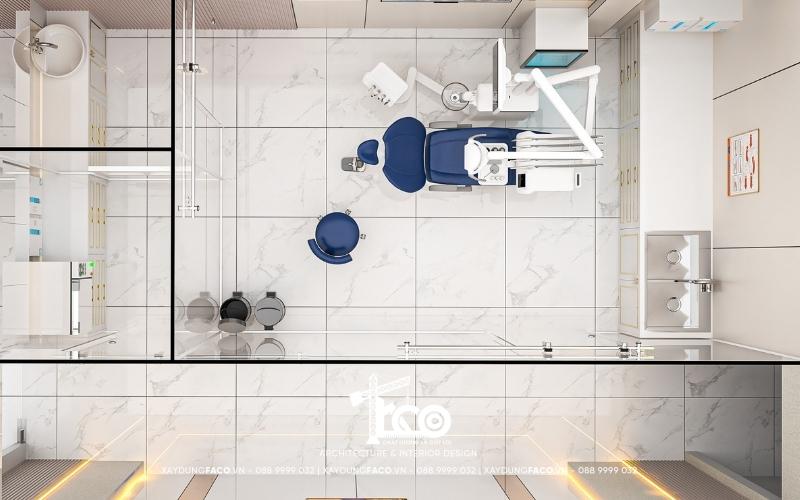Bản vẽ thiết kế 3D nha khoa nhìn từ trên xuống giúp phân bổ luồng giao thông vô khuẩn
