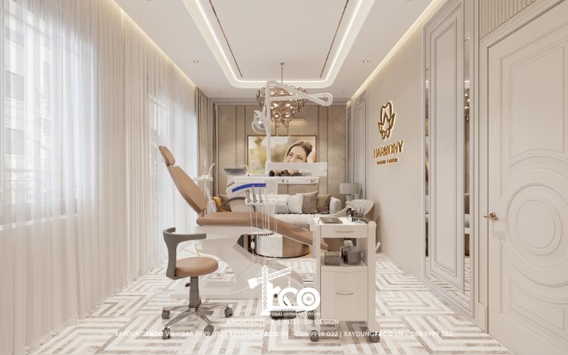 Không gian phòng điều trị Premium khép kín sang trọng trong dự án thiết kế 3D nha khoa