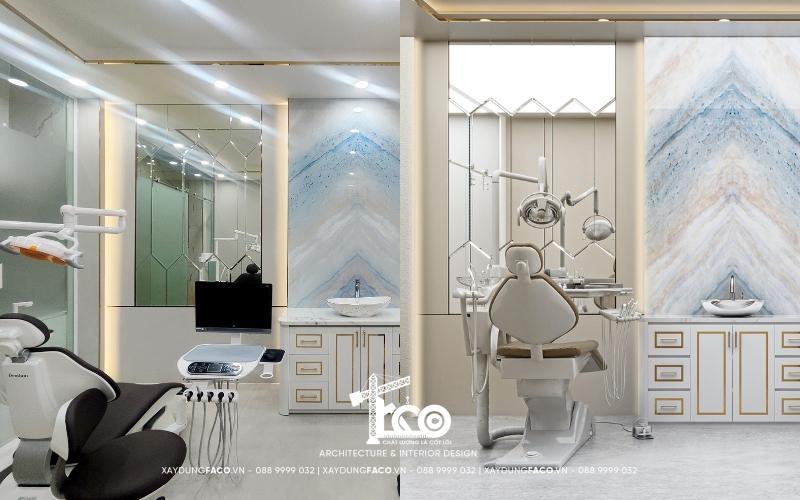 Không gian hoàn thiện thực tế đẹp và bám sát bản thiết kế 3D nha khoa tại phòng khám Đông Sài Gòn