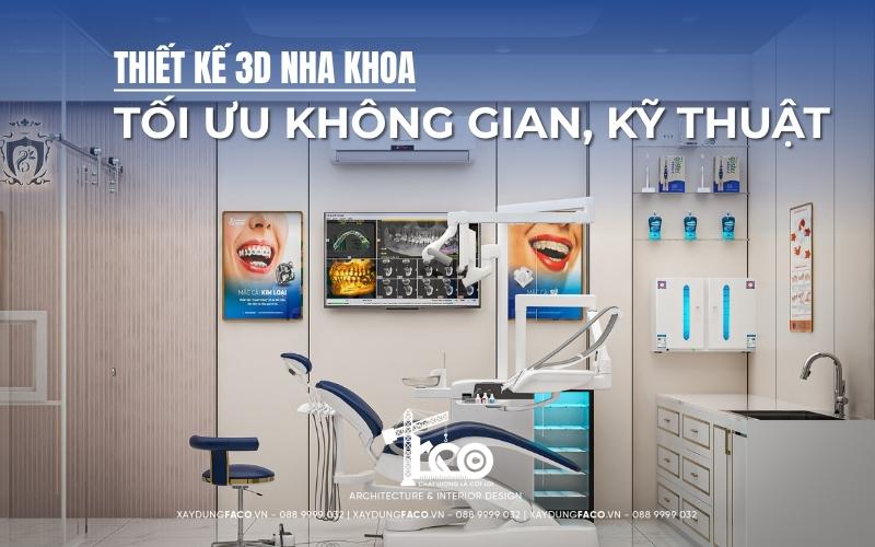 Phối cảnh tổng thể không gian mở trong dự án thiết kế 3D nha khoa chuyên nghiệp