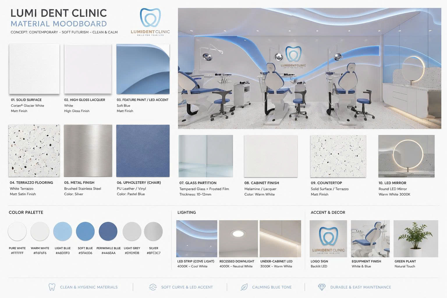 Các sắc độ trong thiết kế nha khoa Lumident Clinic Các sắc độ trong thiết kế nha khoa Lumident Clinic