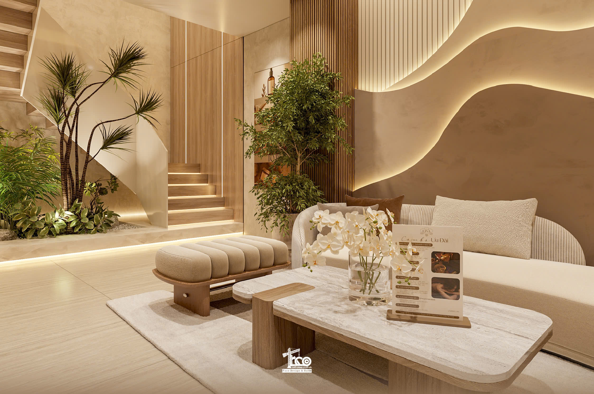 Review Thiết Kế 3D Aura Sanctuary Spa – Dòng Chảy Chữa Lành Nơi Không Gian Tĩnh Lặng Mảng xanh trong thiết kế spa Aura Sanctuary