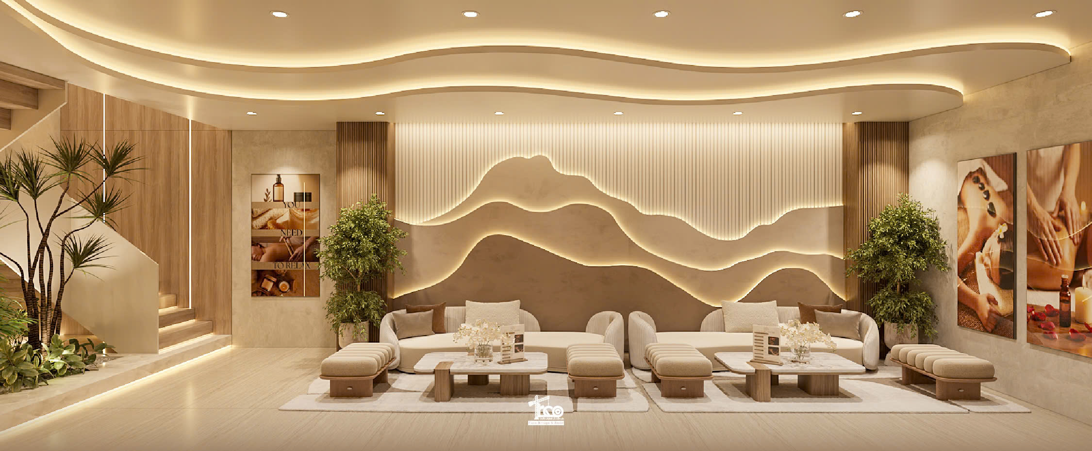 Review Thiết Kế 3D Aura Sanctuary Spa – Dòng Chảy Chữa Lành Nơi Không Gian Tĩnh Lặng Vẻ đẹp của những đường cong dưới lớp ánh sáng hoàn hảo