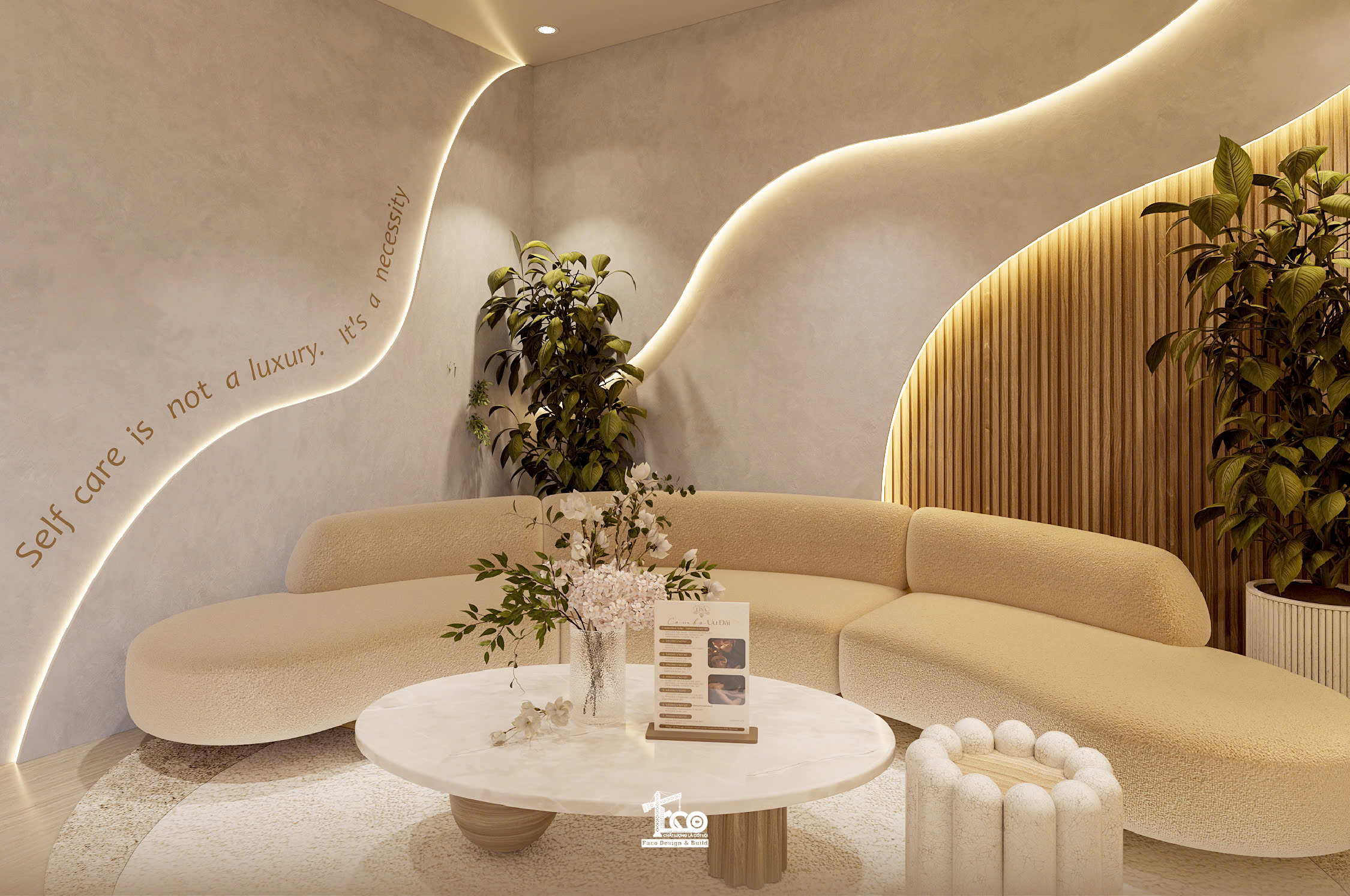 Review Thiết Kế 3D Aura Sanctuary Spa – Dòng Chảy Chữa Lành Nơi Không Gian Tĩnh Lặng Sảnh chờ spa Aura Sanctuary