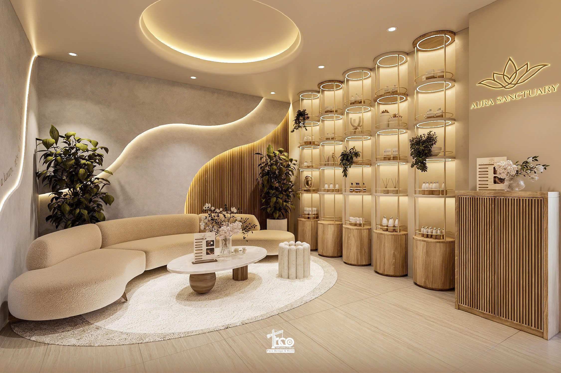 Review Thiết Kế 3D Aura Sanctuary Spa – Dòng Chảy Chữa Lành Nơi Không Gian Tĩnh Lặng Không gian chờ spa Aura Sanctuary