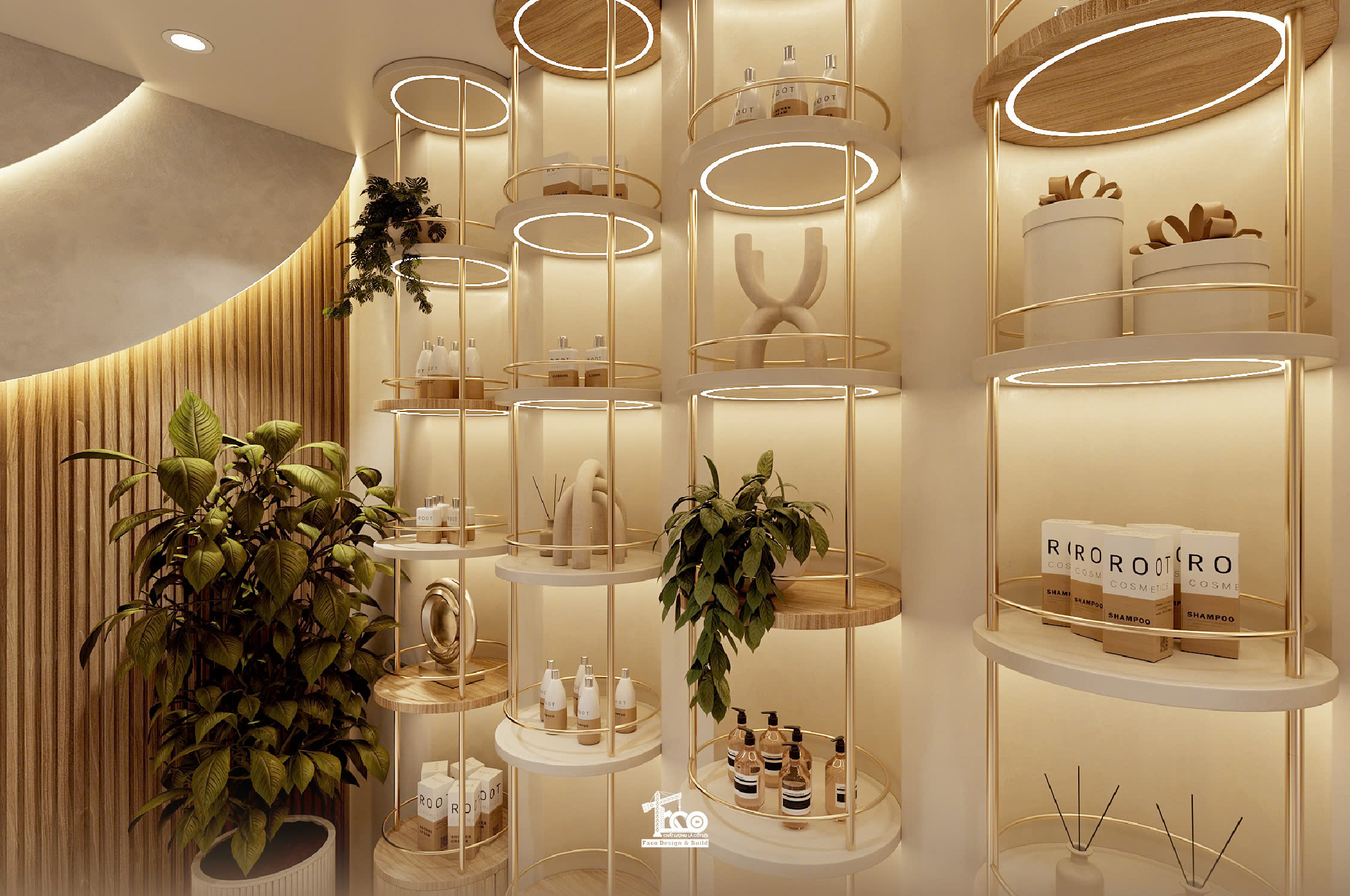 Review Thiết Kế 3D Aura Sanctuary Spa – Dòng Chảy Chữa Lành Nơi Không Gian Tĩnh Lặng Hệ tủ trưng bày sản phẩm spa được chú trọng