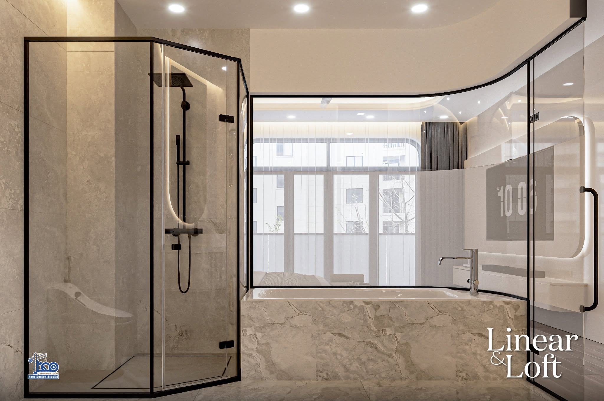 Linear & Loft – Nội Thất Nhà Phố Đà Lạt Sang Trọng, Tinh Tế Thiết kế phòng tắm trong phòng ngủ master