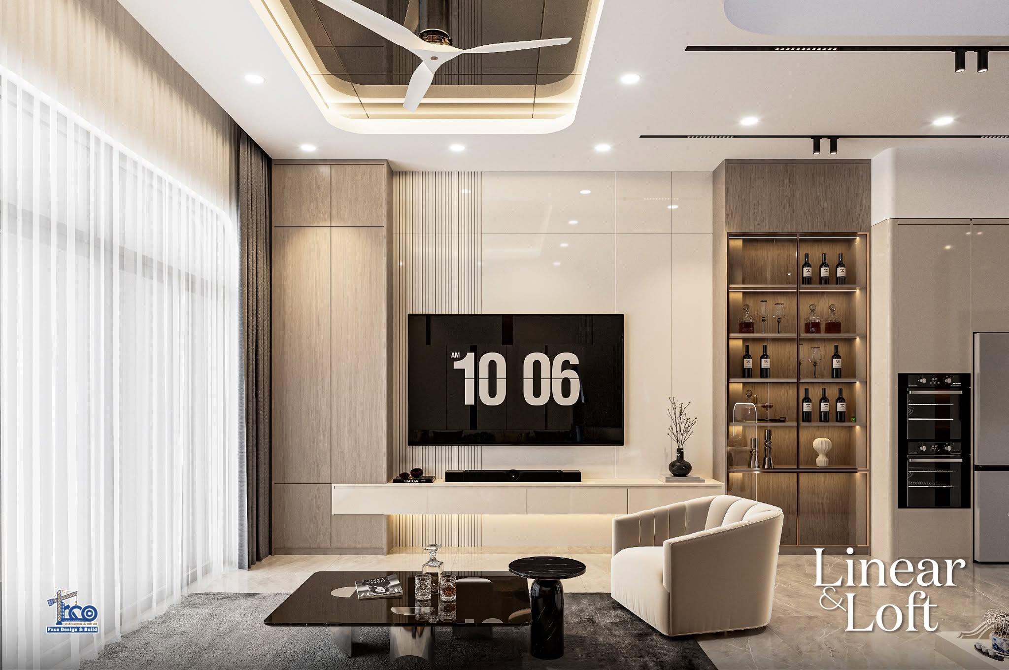 Linear & Loft – Nội Thất Nhà Phố Đà Lạt Sang Trọng, Tinh Tế Ánh sáng tự nhiên phòng khách nhà phố